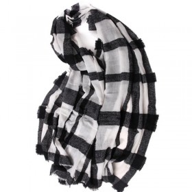 Soft Wool Scarves Lightweight White Black Plaid Women Fall Scarf